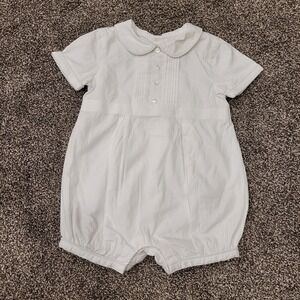 Janie and Jack White Cotton Special Occasion Bubble Romper 12-18 Months Pleated